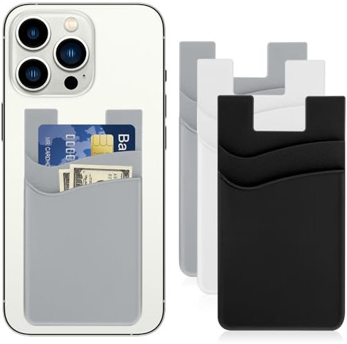 Mabor 3 Stück Silikon Handy Cardholder Kartenhalter Hülle für Smartphone Selbstklebend Handy Kartenhalter mit Doppeltasche für Kreditkarte Personalausweis Zugangskarte(9,8 x 5,8cm)