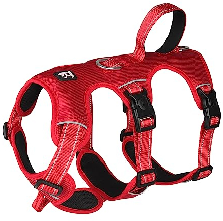 FEimaX Pettorina Cane Taglia Media, Pettorina h Cane Riflettente Antifuga, Imbracatura Anti Tiro Cani con Maniglia, Pettorina per Cani Regolabile per Corsa Addestramento, M, Rosso