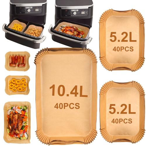 YQL Air Fryer Liners Disposable for Ninja Foodi FlexDrawer AF500UK 10.4L/Instant Versazone Dual 8.5L/Duronic 9L, Large Air Fryer Accessories, Parchment Paper Airfryer Inserts (120PCS)