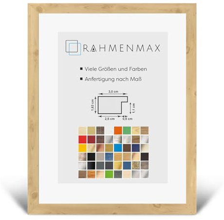 RahmenMax® Morena Bilderrahmen Holz 38x48 cm zum Aufhängen/Bilderrahmen Maßanfertigung möglich/MDF Posterrahmen/Bilder Rahmen in Fichte Dekor mit 1mm Antireflex Acrylglas/Puzzle Rahmen