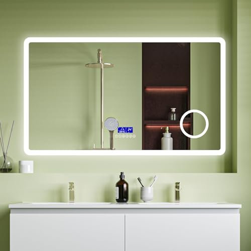 1200x700mm Wall-mounted 3-colour LED bathroom mirror with Bluetooth speaker, magnifying glass, defogging, memory function and electronic clock