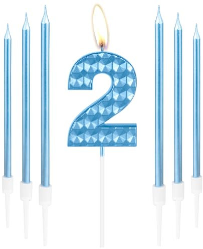 mciskin 2nd Birthday Candles, Girls Boys 2nd Birthday Decorations, Blue Birthday Number 2 Candles, Happy Birthday Candle, Cake Candles Topper for Women Men Birthday Party Decor Wedding Anniversary