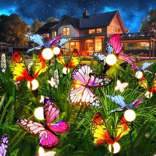 Solarlampen für Außen Garten,2 Stück 16 LED Gartendeko LED Solar Schmetterling,Schmetterling Glühwürmchen Solarlampe,IP65 Swinging Wasserdicht Solar Gartenleuchten,Solar Schmetterlinge für Außen