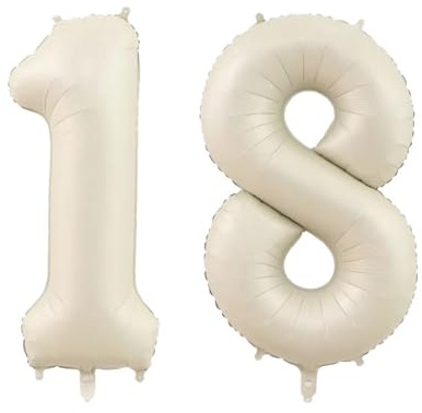 Geburtstag zahlen Luftballon 18 jahre-Cremeweiß XXL Jumbo Folienballon 40 Zoll – 101 cm Luftballons 18 Geburtstag Junge Mädchen Babyparty Geburtstagsdeko Jubiläumsparty Dekoration
