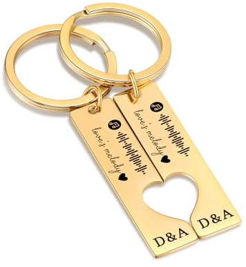 Giftider Personalisierte Schlüsselanhänger Herz Musik Scan Spotify Code Schlüsselbund Schlüsselanhänger mit Gravur Personalisiert für Damen Männer Liebe Paar Geschenk Jahrestag Valentinstag (A-Gold)
