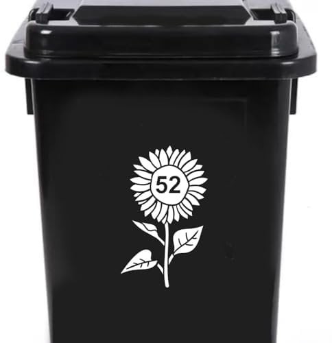 Pack of 3 Cute Sunflower Wheelie Bin Stickers - Recycling Box Stick On Numbers - Wheelie Bin Stickers Decorative - Sunflower Gifts - Easy to Apply (White)