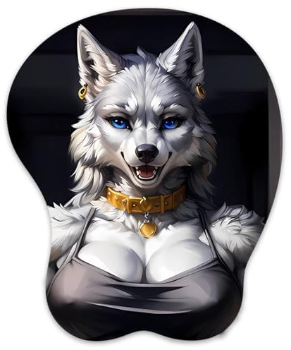 Tapis de souris 3D avec seins en silicone et repose-poignet antidérapant Anime Manga pour le bureau (wolfgirl)