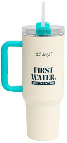 Mr.Wonderful - Mug take away thérmique 1,2 litres - First water, then the world - Fabriqué en Acier Inoxydable à Double Paroi - Maintient la Chaleur et le Froid