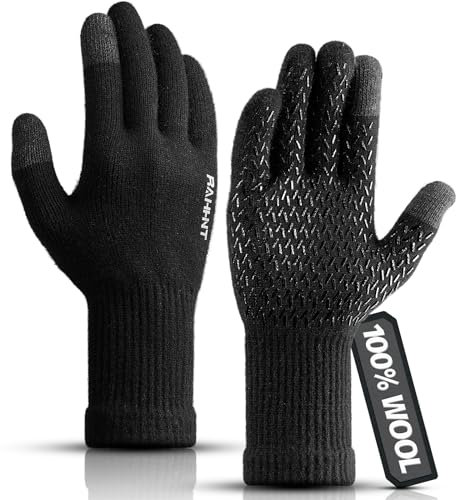 Rahhint Merino Wool Thermal Winter Gloves for Men Women, Touch Screen Anti-Slip Gloves with Napping Lining, Keep Hands Warm Soft Gift