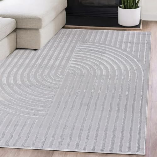 Mazovia Teppich Wohnzimmer 120x170cm Anthrazit Grau Geometrische Bögen | Teppich für Schlafzimmer Büro Esszimmer Weich Pflegeleicht Tierfreundlich Fußbodenheizungsgeeignet Reinigungsmittelbeständig