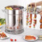 Edelstahl Vertikaler Grill Smoker Hänge-Herd Holzkohlefass BBQ Grill mit Roll-Grillkorb Größe L