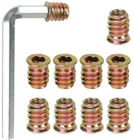FOMGIIN Insert Fileté Bois M6 x 13mm, 10 Pièces Insert à Vis, Écrous à Visser, Inserts D'écrou Borgne Ecrou Hexagonal, Douille Filetée Visser Metal Zinc Intérieur Manchons, pour Meubles en Bois