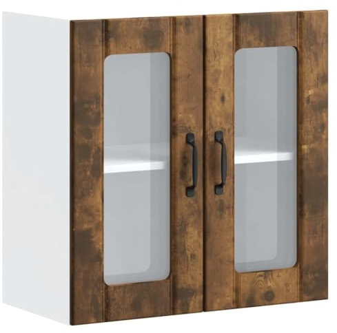 vidaXL Küchen-Hängeschrank mit Glastür Lucca Räuchereiche Holzwerkstoff