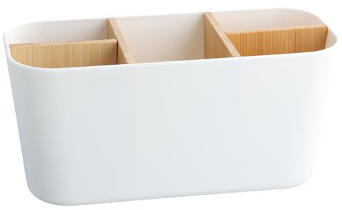 Dewocke Zahnbürstenhalter aus Kunststoff, 5-Fächer Badezimmer Organizer, Zahnbürstenständer mit Abnehmbaren Trennwänden, 21 x 9 x 10cm, für Bürobedarf und Badezimmer-Accessoires (Weiß)