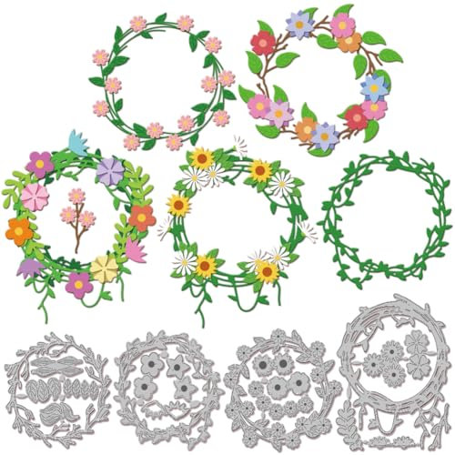 GLOBLELAND Stanzformen Für Bastelarbeiten Scrapbooking Frühlingsblumen Metall Stanzformen Zweige Blätter Efeu Stanzungen Für Kartengestaltung Prägung Fotoalbum Basteldekor