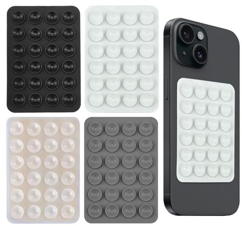 4 Pcs Ventouse TéLéPhone Portable, Ventouse Silicone Coque Qui AdhèRe Au Mur pour Selfies et VidéOs, pour Tous Les ModèLes de TéLéPhones Portables (Noir + Gris Foncé + Transparent + Blanc)