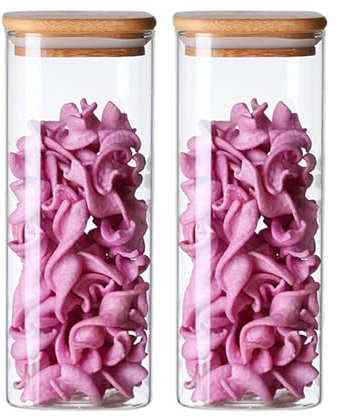 Stgbcst Bocaux de conservation en verre avec couvercle en bambou hermétique pour pâtes et céréales pour spaghetti, pâtes, pâtes, pâtes, farine, grains de café (20 x 8 cm)