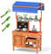 FANTASK Matschküche Kinder Outdoor, Kinderküche Holz mit Sonnendach & Tafel & Pflanzbechern & Schaufeln