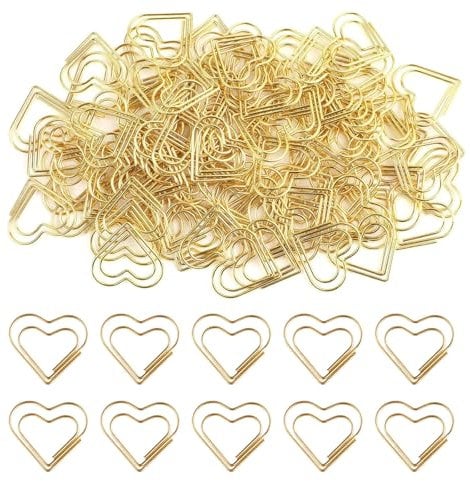 Zcbzbn 50 StüCk BüRoklammern, Gold Herz BüRoklammer, Kleine Papierklemmen, Herz BüRo Klammern Set FüR Hochzeit Dekoration, BüRo, Schule BüRobedarf