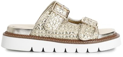 CAFèNOIR - Doppelschnallen-Slipper Mit Webmuster Light Gold, Für Frauen, Farbe Grau, Größe 37