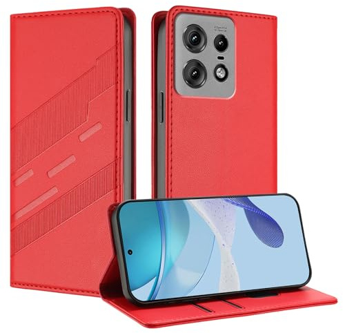 TAUYN Cover Custodia Folio in Pelle per Motorola Edge 50 Pro | Premium PU/TPU Pelle Flip Antiurto Wallet Case, con Supporto & Porta Carta. Rosso