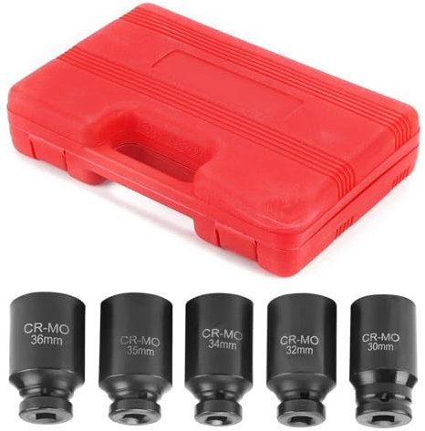 Impact Socket Set 1/2-Inch 5PCS Drive Master Deep Impact Driver Socket Set 12 Point Nut Hub Drive Socket 30 32 34 35 36mm Metric