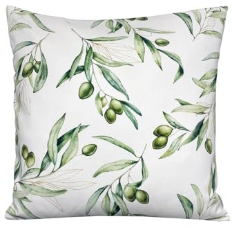 Kissenhülle Olive ca. 50x50 cm – beties Italy Collection 100% Baumwolle – Premium Qualität – weiß mit grünen Oliven und zart goldenen Details