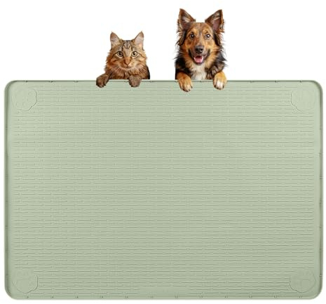 Bartuke Tappetino per cibo per cani, extra large, 86 x 56 cm, in silicone, con bordo rialzato, per animali domestici di taglia piccola, media e grande, antiscivolo, facile da pulire (verde chiaro)