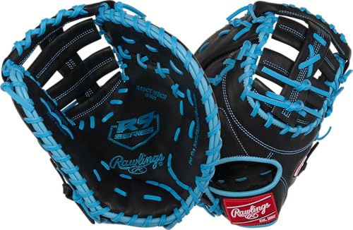 Rawlings | R9 Series First Base Mitt Baseball Glove | 13 | Right Hand Throw | Black/Columbia Blue