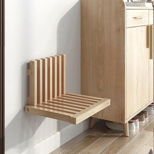 Wall Mounted Folding Chair, Solid Wood Shoe Bench | Space Saving Entryway Seat, Shower Chair & Bath Bench for Elderly, Foldable Stool, For Hallway, Bathroom, Kitchen