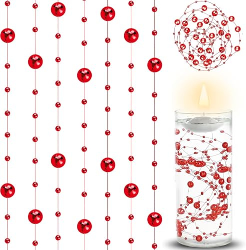 20 Deko,Rot Schwimmende Kerzen Kunstperlen Perlenschnur Vasenfüller 1,3 M | Schwimmkerzen für Hochzeit Deko für Tischdekoration Valentinstag Braut Haarschmuck Heimdekoration Keine Kerzen