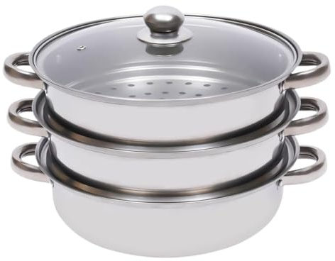 Husoiuy Juego de Olla Vaporera | Cacerola De Inducción 28 Cm - Juego de Olla Vaporera de Acero Inoxidable para Cocina - para Reuniones Familiares Preparación de Comidas Alimentación Saludable