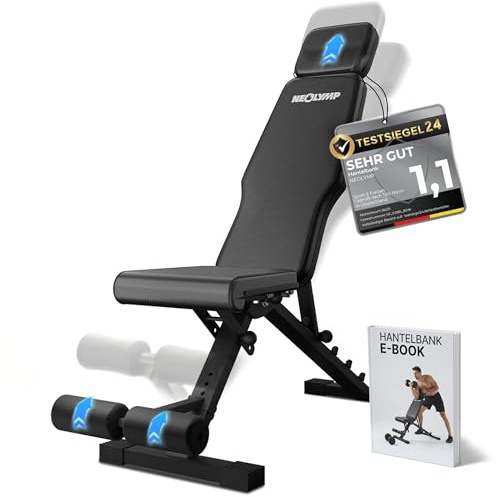 NEOLYMP Hantelbank für Zuhause bis 450 kg belastbar, klappbar & verstellbar aus Carbon-Optik Bezug mit 72 Einstellmöglichkeiten, inkl. Ebook & App-Zugang – ideal für Bankdrücken & Krafttraining