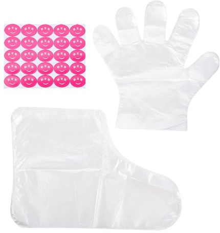 Zerodeko Einweg Fuß und Handmasken Satz mit Pe Material Praktische Feuchtigkeitsspendende Peelinghandschuhe für Zuhause Transparent Inklusive Fixierpflaster Zufälliger Stil