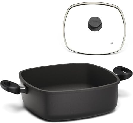 Hoffmann STONIQ Bräter 28×28 cm, 4,7 l, Aluguss, PFAS-freie IQ-SHIELD Antihaftbeschichtung, Induktionsgeeignet, Backofenfest bis 240 °C, Schmortopf (mit Deckel)