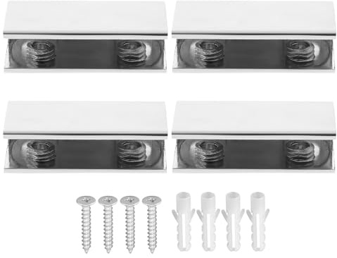 HAKIDZEL Pinces à Verre Rectangulaires en Alliage de Zinc Argenté, Support Mural pour Miroir et Étagère en Verre de 8-10 Mm, Lot de 4 Pièces, pour Salle de Bain