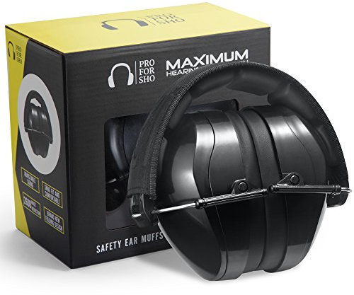 Pro For Sho All Terrain Safety Ear Protection - LARGER Size Foldable Ear Muffs Much Lighter Weight & Maximum Hearing Protection, Black