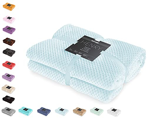 DecoKing Kuscheldecke 150x200 cm hellblau Decke Microfaser Wohndecke Tagesdecke Fleece weich sanft kuschelig skandinavischer Stil hellblau Henry