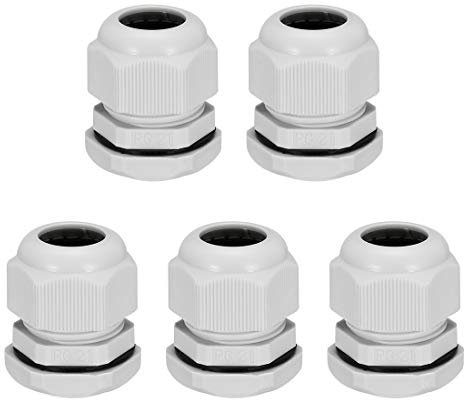 sourcing map 5Pcs PG21 Cable Gland Waterproof Plastic Joint Adjustable Locknut White for 13mm-16mm Dia Cable Wire