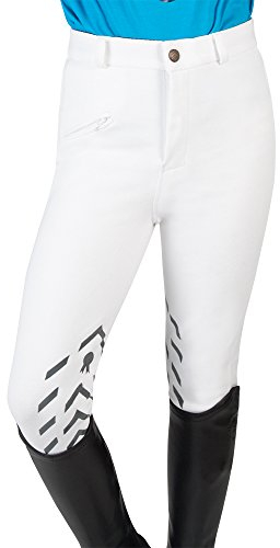 PFIFF 102456 Reithose Piccola, Silikongrip, Kniebesatz, elastischer Beinabschluss, mit Gürtelschlaufen, Kinder, Weiß-Grau, 122