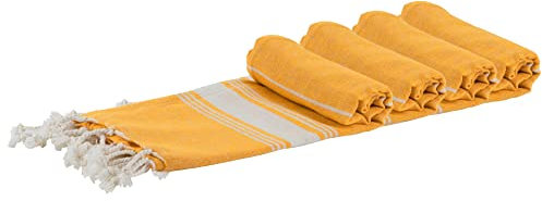 Nicola Spring Turkish Cotton Bath Towels - 170 x 90cm - Mustard - Pack of 4 - Lightweight & Absorbent Large Adults Drying Beach Towel Bathroom Gym Cloth Sauna Hammam Shower Sheet