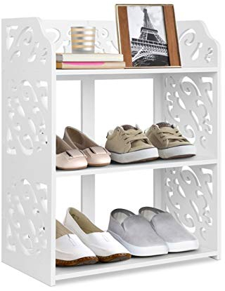 Schuhregal Weiß, Schuhregal Hochkant Schmal 3 Ebenen Regal Standregal Klein Bücherregal Badregal Steckregal Wasserdicht Aufbewahrungsregal für Schlafzimmer Wohnzimmer Badezimmer