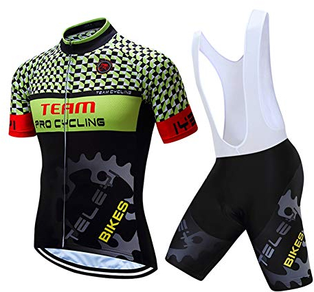 JPOJPO Herren Radtrikot Set,Fahrradbekleidung Pro Team Kurzarm MTB Bike Kleidung Ropa Ciclismo,, Zahnrad, Brust40.2/42.5Taille27.5/35.5 = Etikett XL