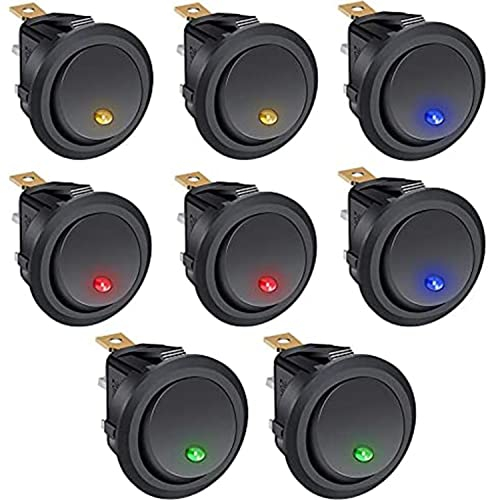 Taiss/8 Stücke wippschalter 12v 20A DC EIN/AUS SPST kippschalter rund mit LED Vierfarbig Für Autos und Boote schalter 12v kippschalter KCD2-102N-4C