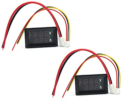 Hailege 2pcs 0.28LED Digital Voltmeter Ammeter DC0-100V 10A Voltmeter Ammeter Current Meter 2-in-1 Digital Multimeter 10A Volt Amp Tester Meter with 5 Wires 0.28 Red and Blue Dual LED Display