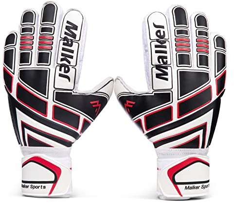 Malker Torwarthandschuhe Fußball Handschuhe für Erwachsene und Jugend Kinder mit Fingerschutz, Stärken Grip, rutschfeste,Ausrüstung Verhindert von Verletzungen(Größe 9 Schwarz/Weiß)