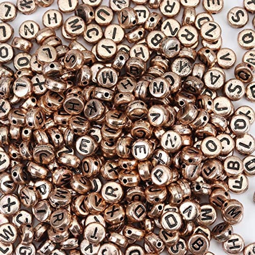1,000 Acrylic Letter Beads Rose Gold with Black Letters 7mm or 1/4 Inch with 1.4mm Hole