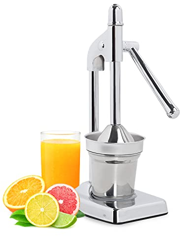 ROYALFORD Manual Citrus Juicer | Hand Press Juice Extractor for Orange Lemon & Lime | Heavy-Duty Cast-Iron Base with Lever Arm | Stainless Steel Cup & Strainer | Anti-Slip Rubber Base for Stability