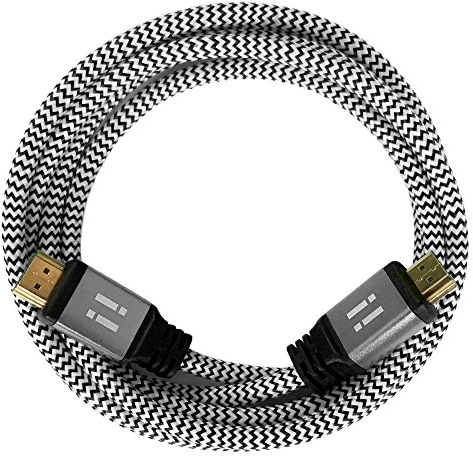 i! - Câble HDMI en nylon de 2 m compatible avec HDMI 2.0 1.4a 3D 4K 2160p UHD Full HD 1080p Ethernet ARC HDR CEC DTS-HD - Argent blanc