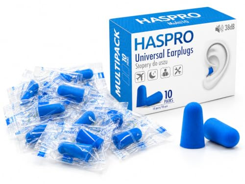 HASPRO Multi10 [10 Paar Pack] Super weiche Schaumstoff-Ohrstöpsel, 38 dB höchster SNR, jedes Paar einzeln verpackt, Ohrstöpsel für Schlafgeräuschunterdrückung, Ohrstöpsel zum Schnarchen (Blau)